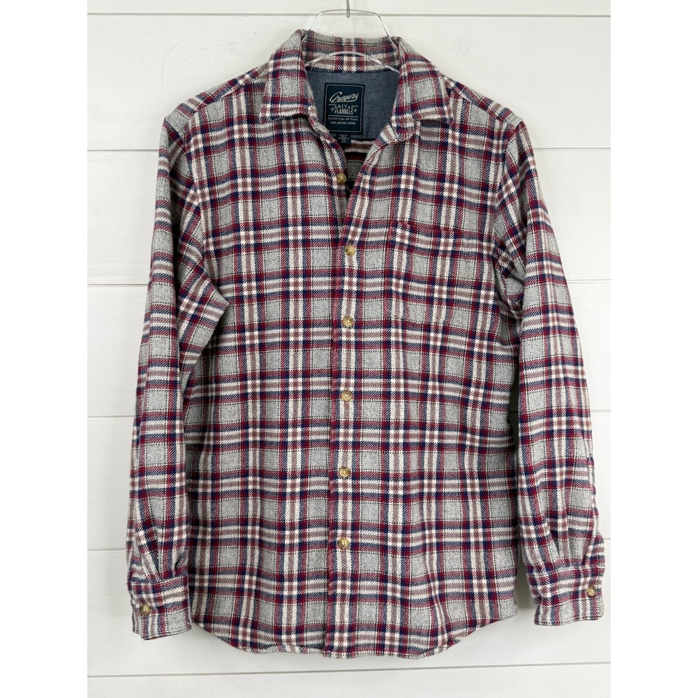 Grayers Heritage Flannel Button Down Shirt‎ MEN Small Plaid Grey Red Blue Cotton